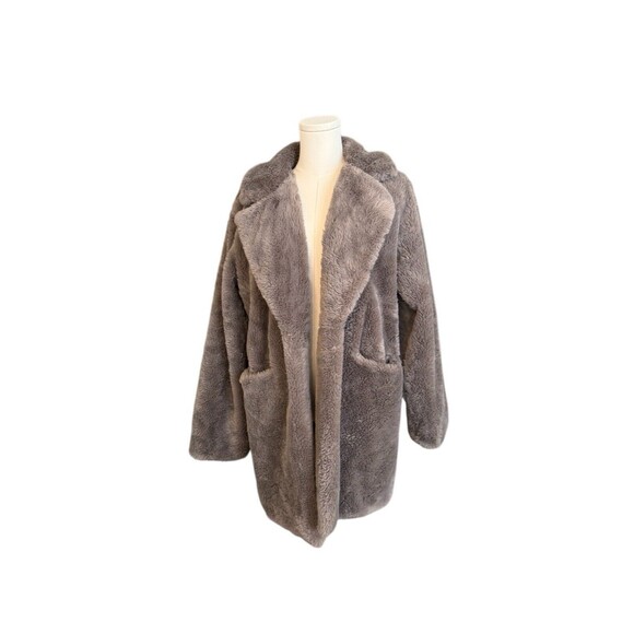 Blank NYC Jacket Faux Fur Gray Oversized Collared Pockets Lined Hook Close Sz M - Picture 1 of 6